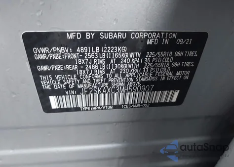 2021 Subaru Forester Touring из США, поврежденный, VIN JF2SKAXC3MH590907